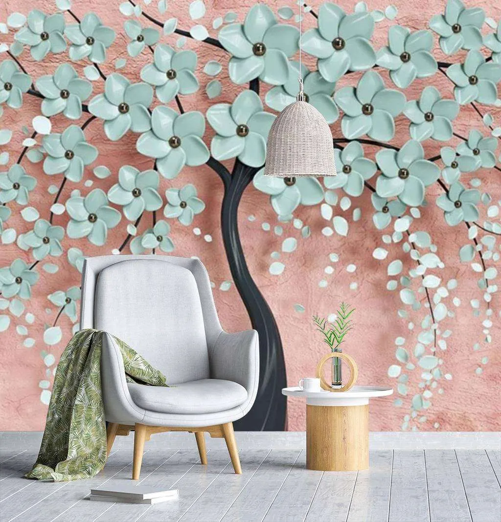 Фотообои в интерьере голубое дерево  15-597 фото