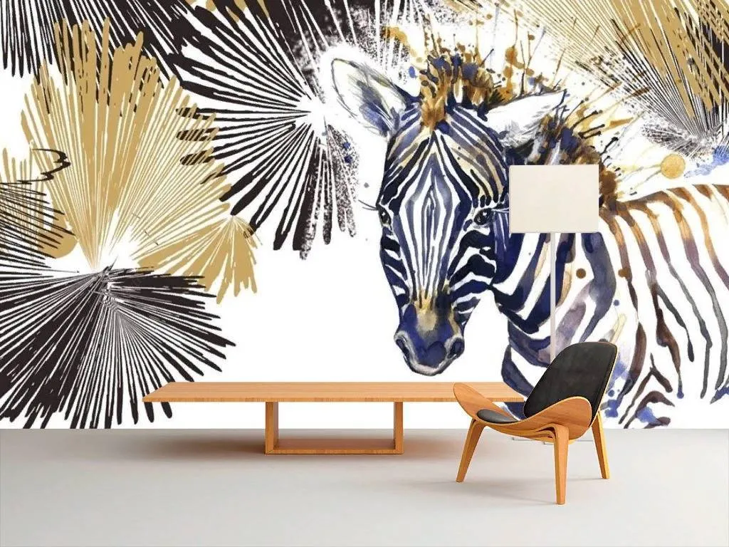 Фотообои в интерьере зебра в золоте  15-714 фото
