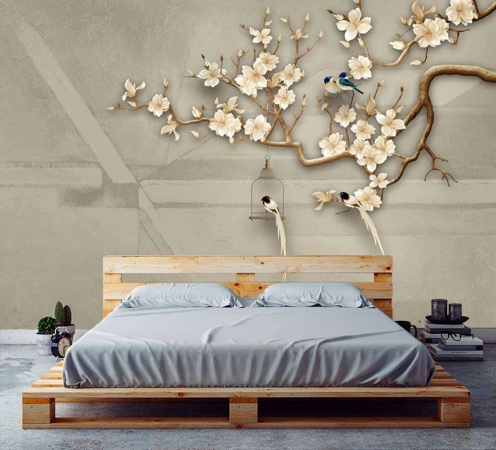 Фотообои в интерьере птички на ветке  10-610 фото