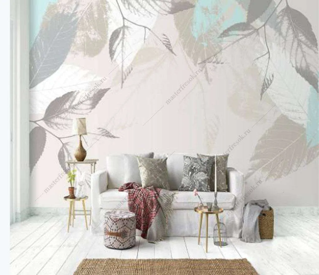 Фотообои в интерьере нежная листва  16-167 фото
