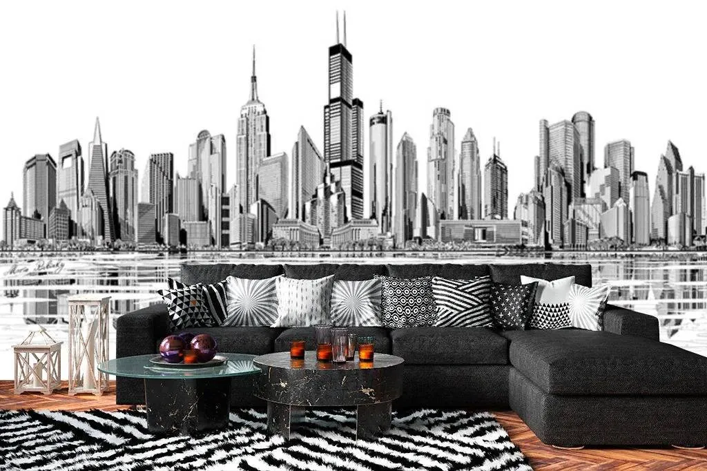 Фотообои в интерьере отражение города  15-748 фото