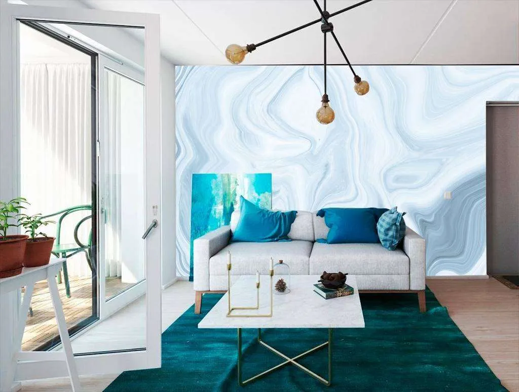 Фотообои в интерьере флюид арт - мрамор голубой  9-947 фото