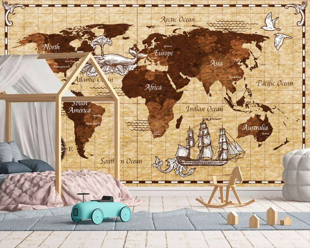 Фотообои в интерьере карта мира старинная  12-983 фото