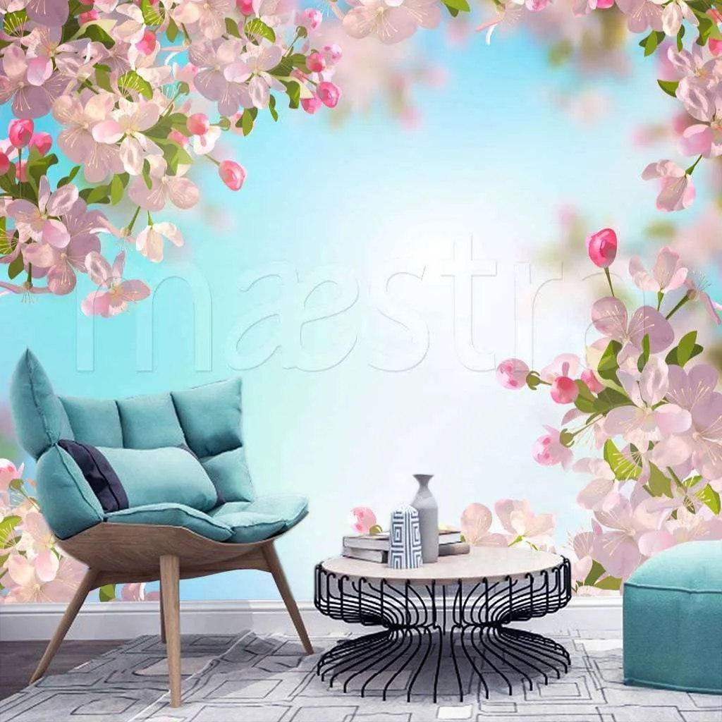 Фотообои Веточки сакуры на голубом фоне  10-118