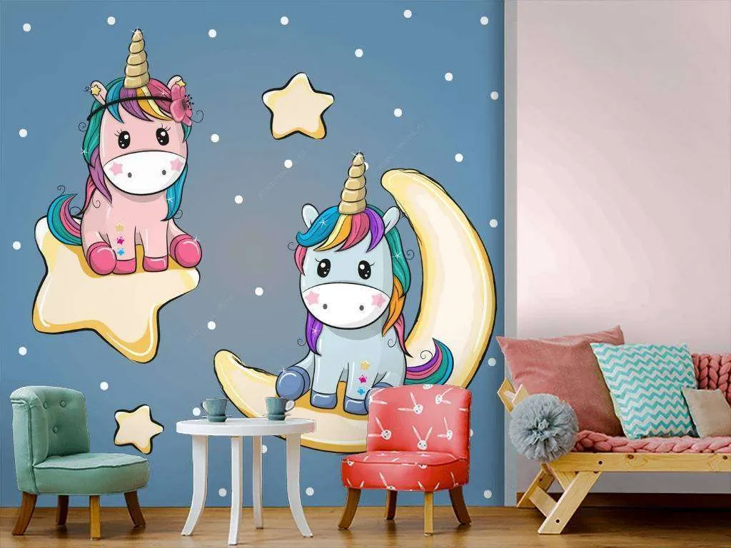 Фотообои в интерьере единороги на луне  12-598 фото