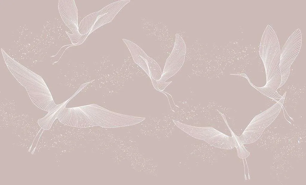 Фотообои в интерьере журавли на розовом фоне  9-2108 фото