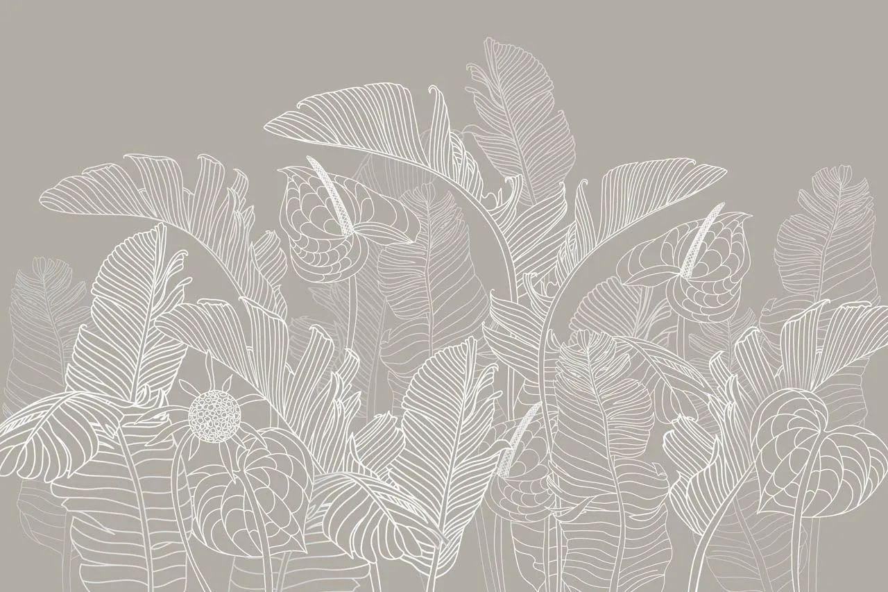 Фотообои в интерьере листья тонкие белые  13-724 фото