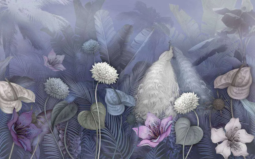 Фотообои в интерьере павлин в цветах  13-345 фото