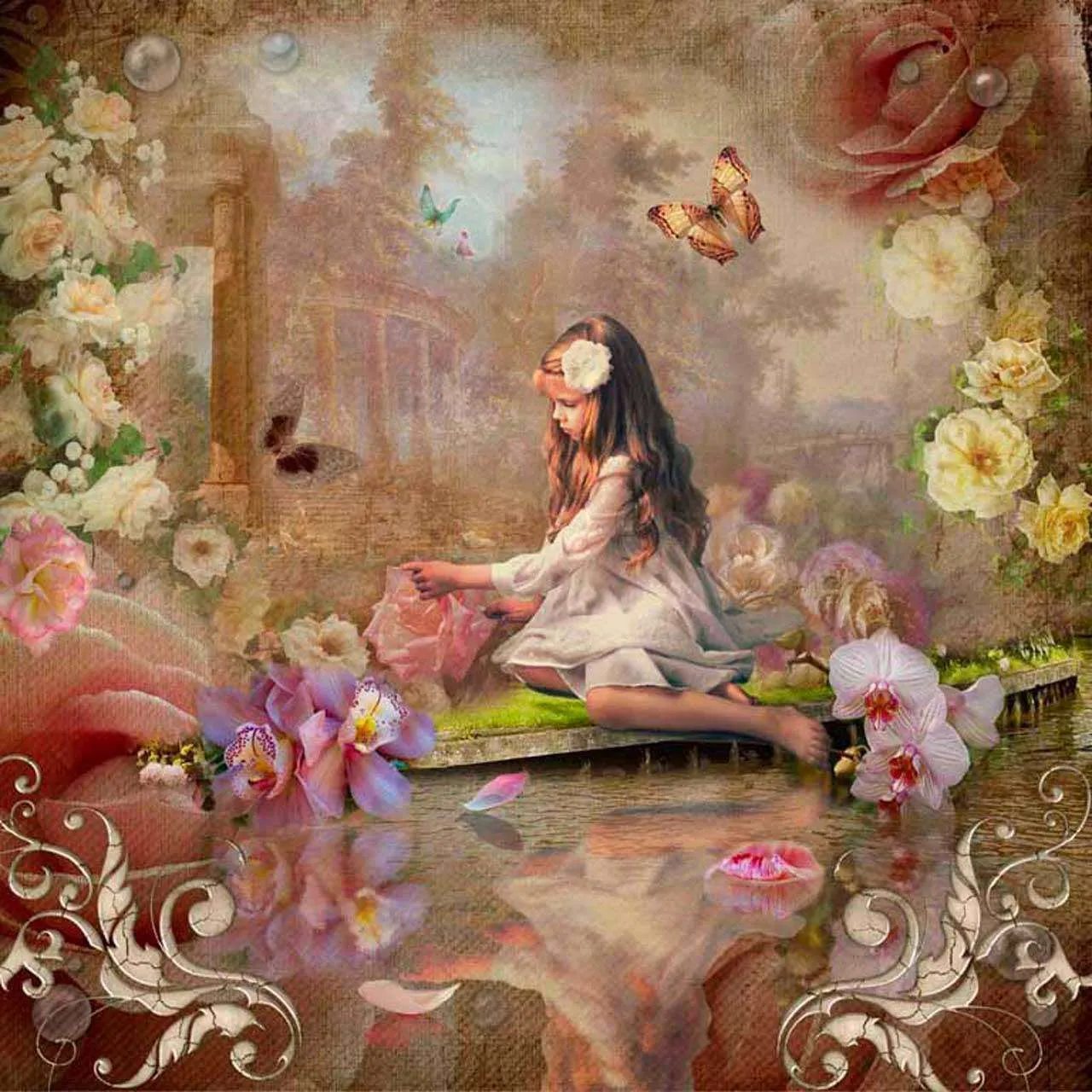 Фотообои в интерьере девочка в сказочном саду  6-041 фото