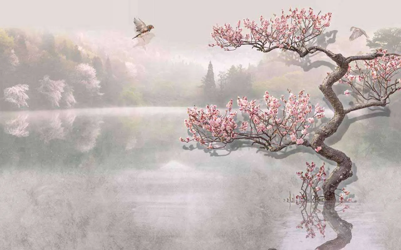 Фотообои в интерьере японский сад на берегу  7-761 фото