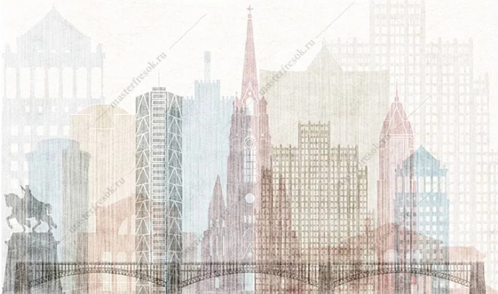 Фотообои в интерьере иллюстрация города  15-864 фото