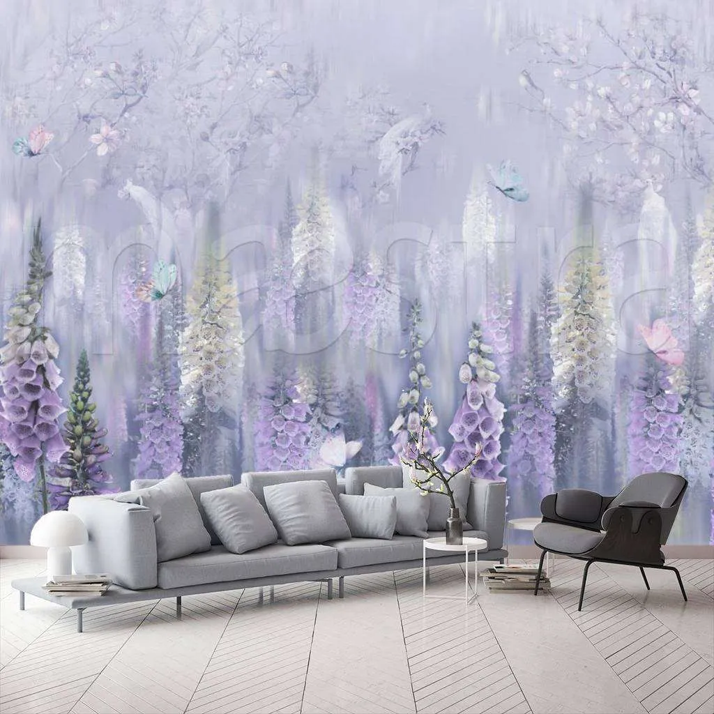 Фотообои в интерьере сиреневый луг  7-918 фото