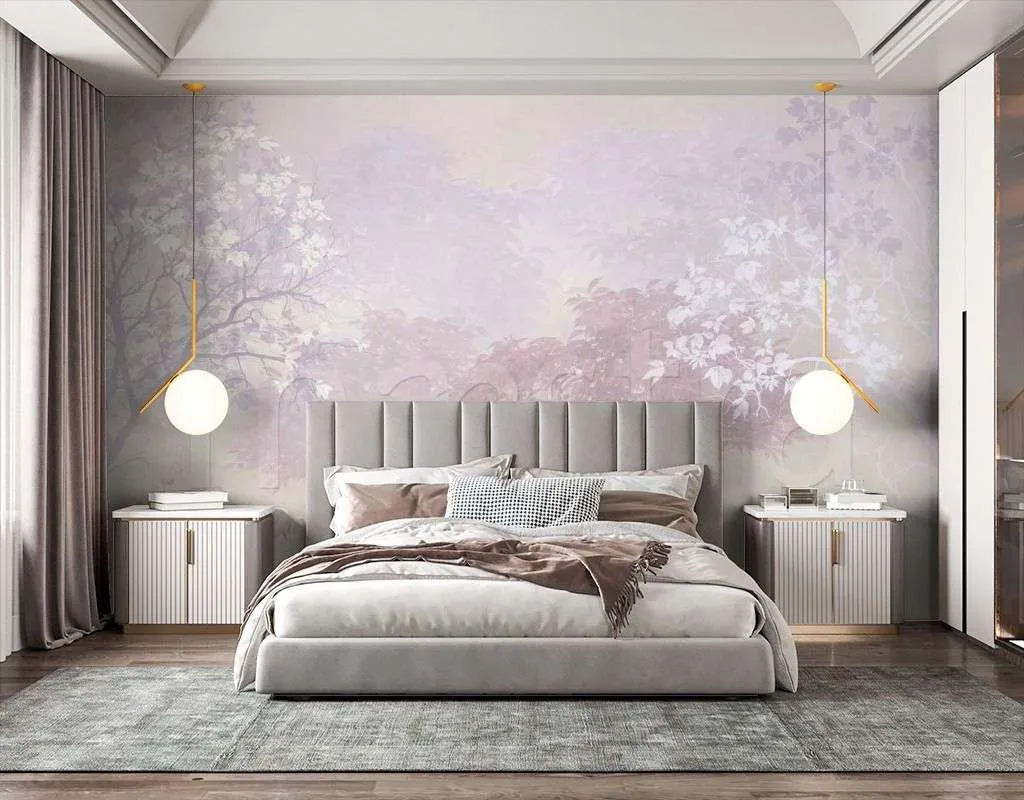 Фотообои в интерьере розовый лес и фламинго  7-677 фото