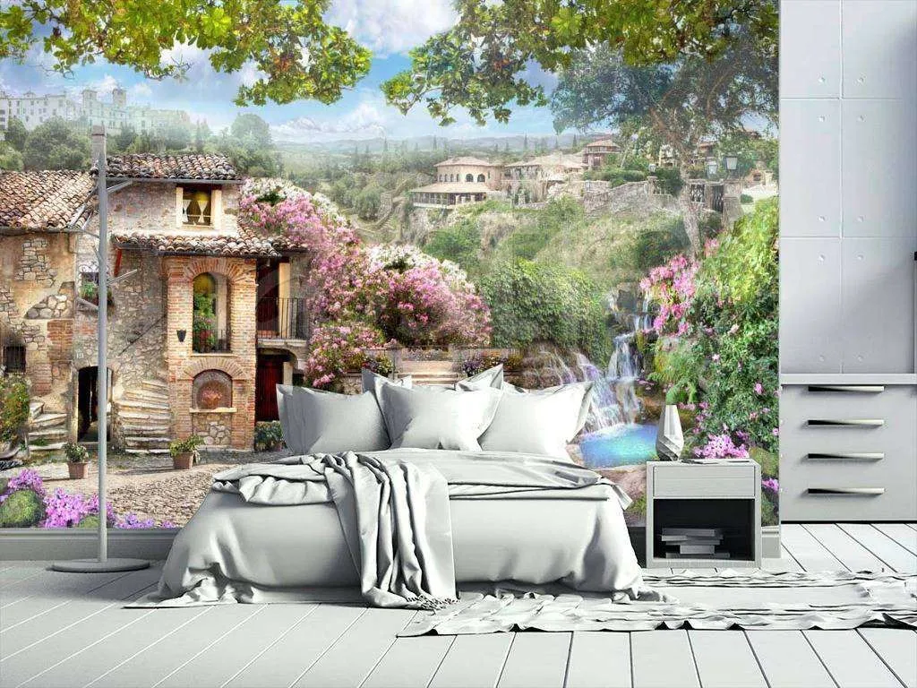 Фотообои в интерьере вид на старинный город  6-065 фото