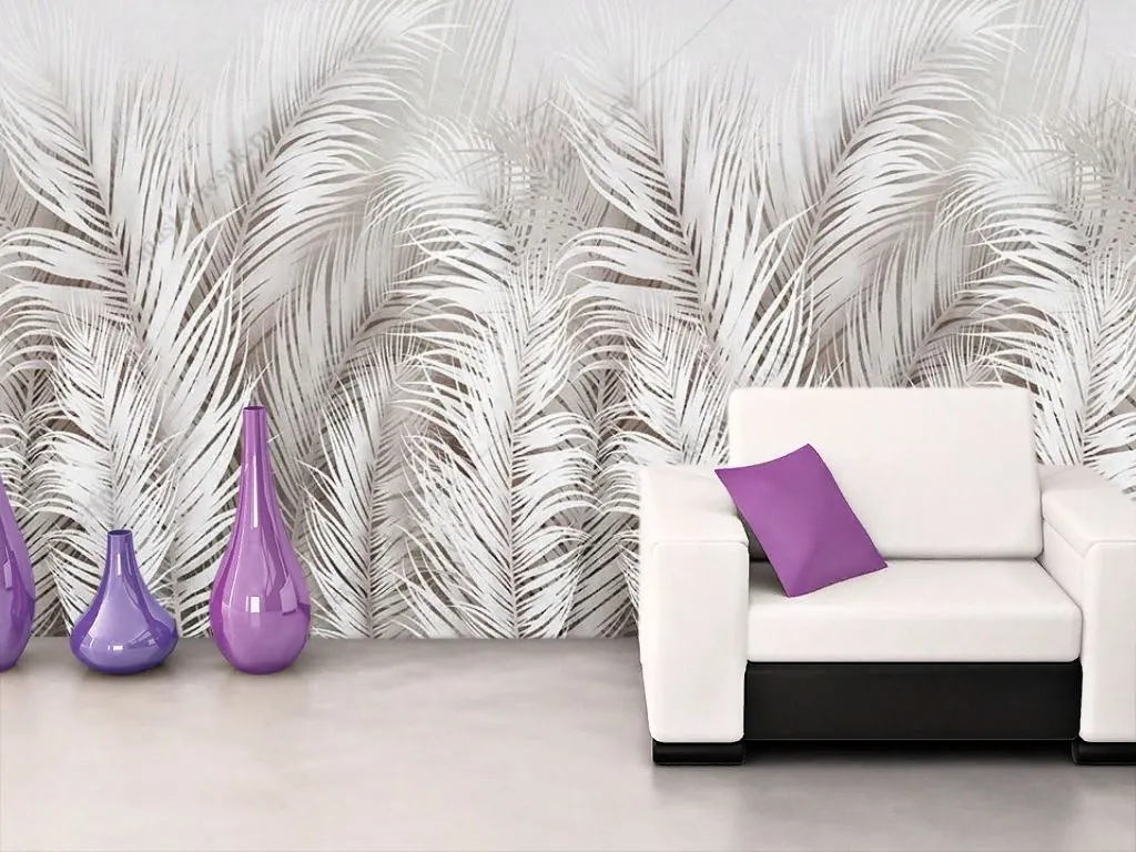 Фотообои в интерьере пудровые перья снизу  9-1701 фото
