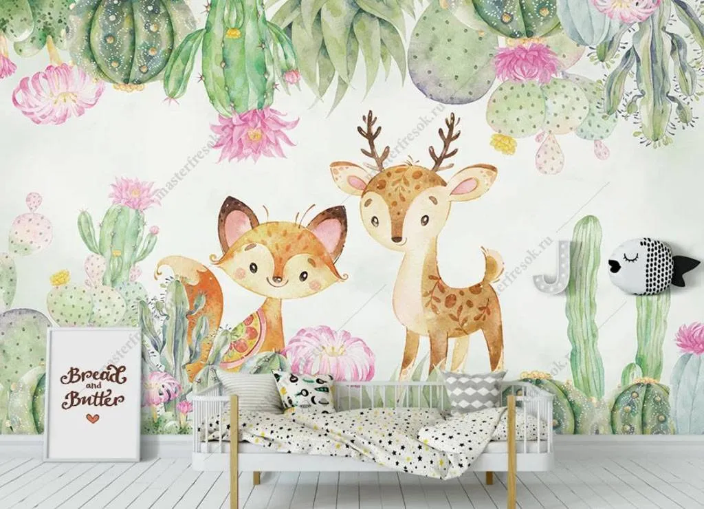 Фотообои Лисенок и олененок  15-875