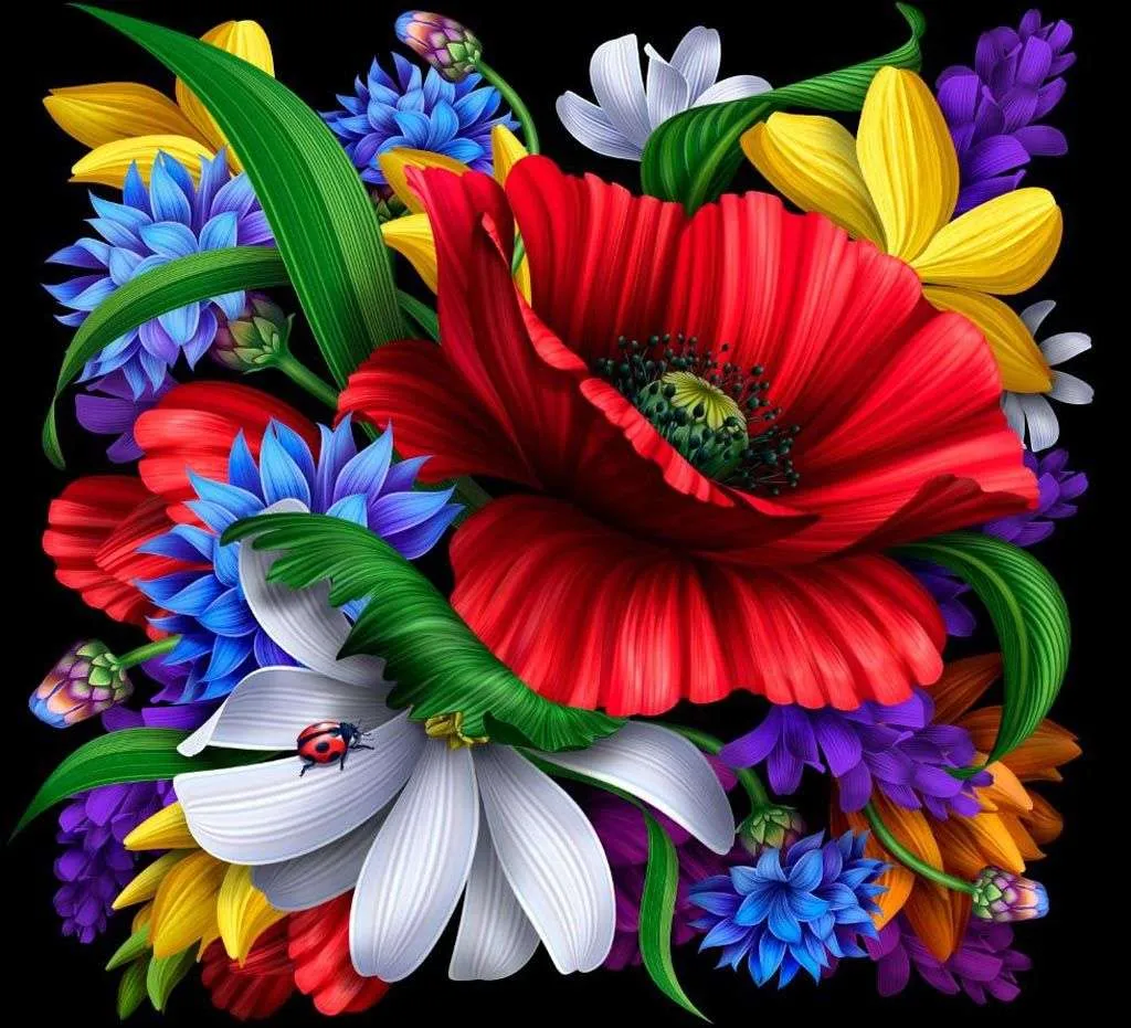 Фотообои в интерьере яркие цветы  9-1486 фото