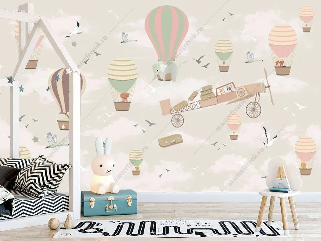 Фотообои в интерьере самолет и воздушный шар  12-959 фото