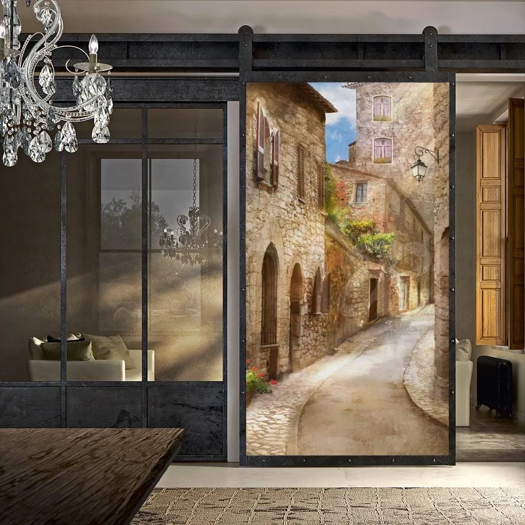 Фотообои в интерьере бежевая улочка с фонарем  11-183 фото