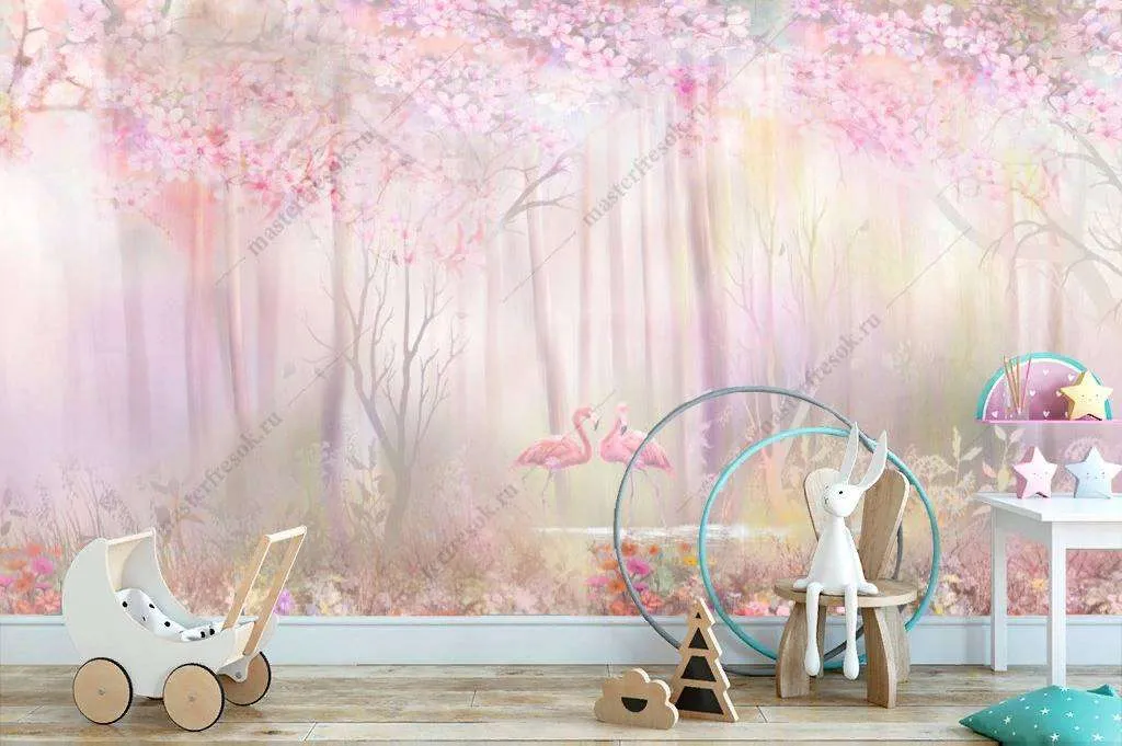 Фотообои в интерьере нежный лес  13-150 фото