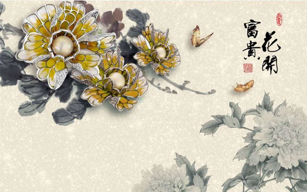 Фотообои в интерьере китайский цветок  15-759 фото