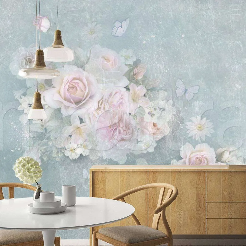 Фотообои в интерьере нежные пионы с розами  7-964 фото