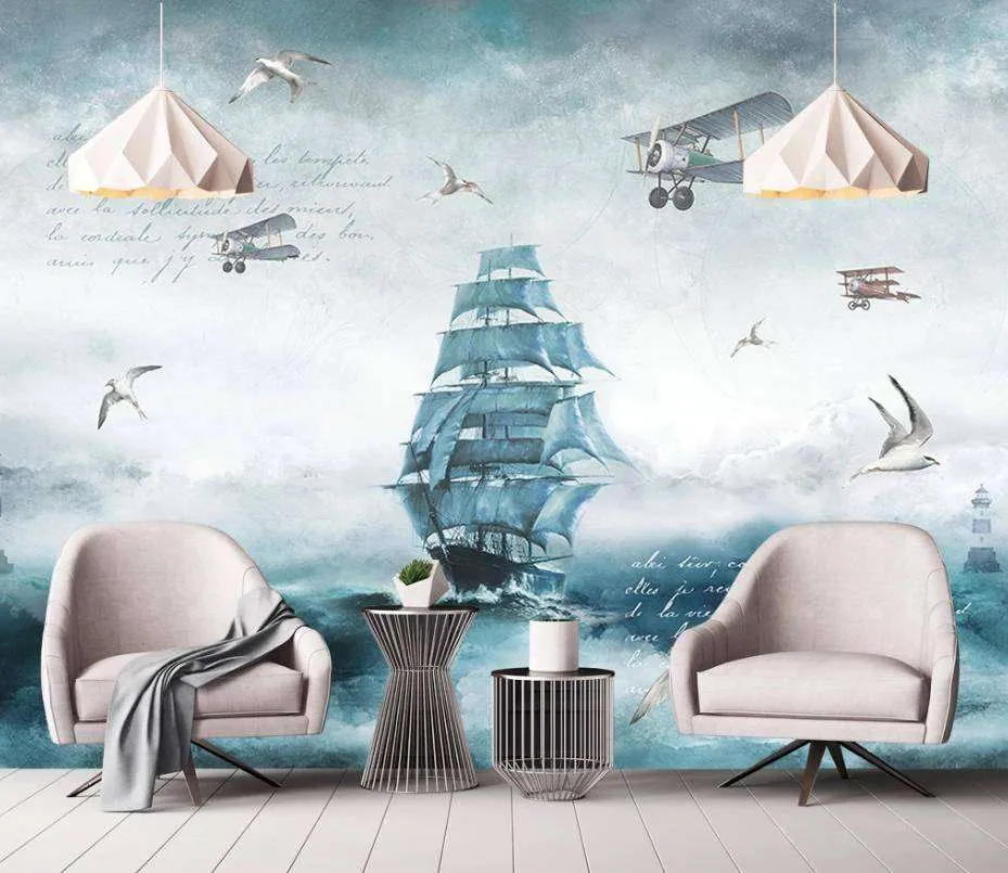 Фотообои в интерьере корабль и самолеты  15-069 фото