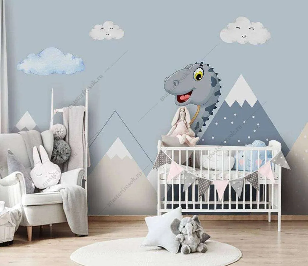 Фотообои в интерьере веселый динозавр  15-880 фото