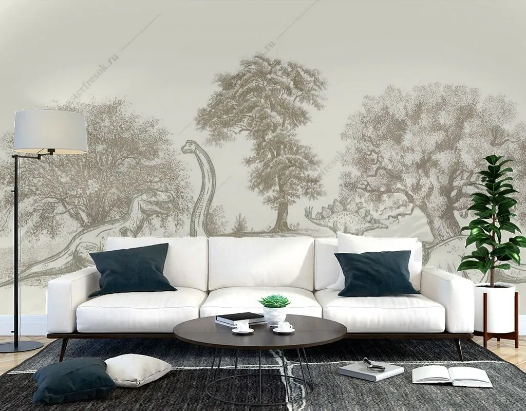 Фотообои Гравюра с динозаврами в детскую  12-1559