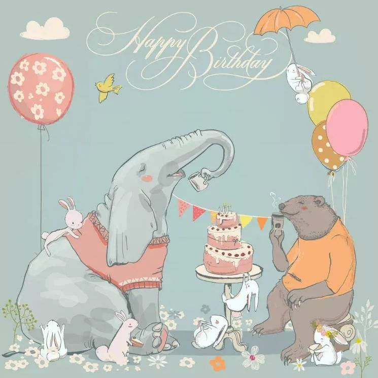 Фотообои Слон и мишка на дне рождения  15-313