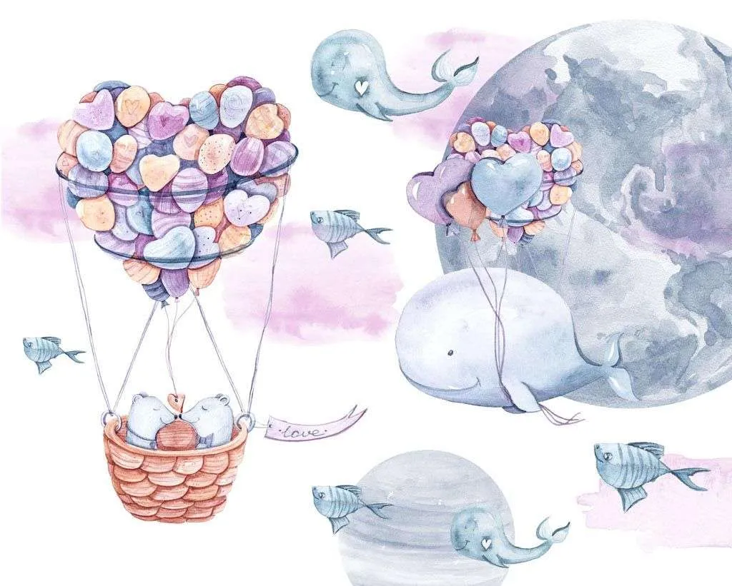 Фотообои в интерьере киты и воздушный шар  12-797 фото