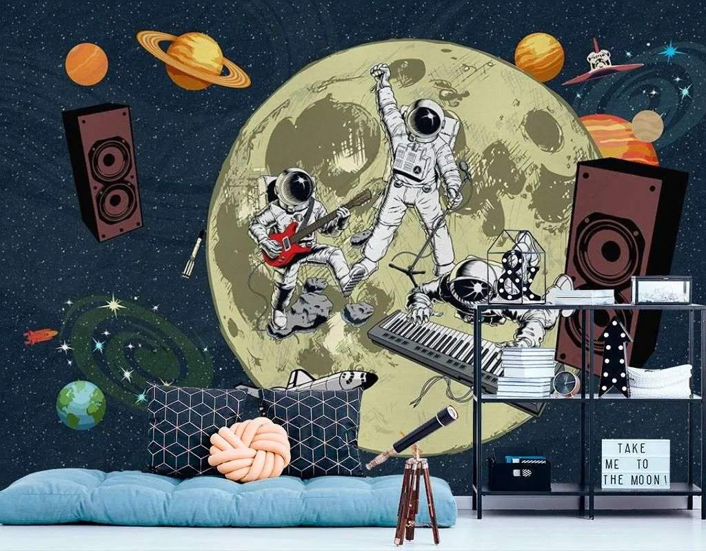 Фотообои в интерьере в детскую: музыкальная группа в космосе   14-729 фото
