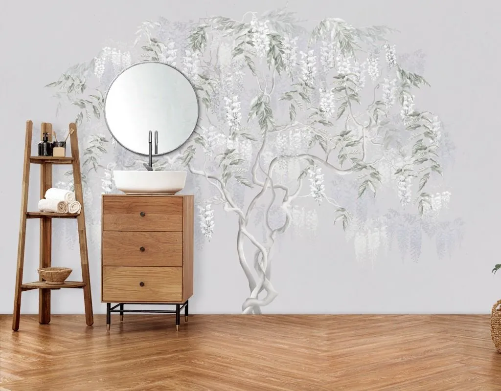 Фотообои в интерьере цветущая глициния  13-732 фото