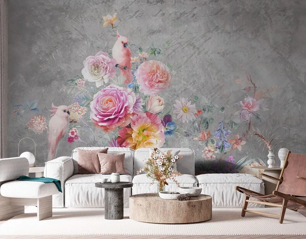 Фотообои в интерьере попугаи в цветах  9-1608 фото