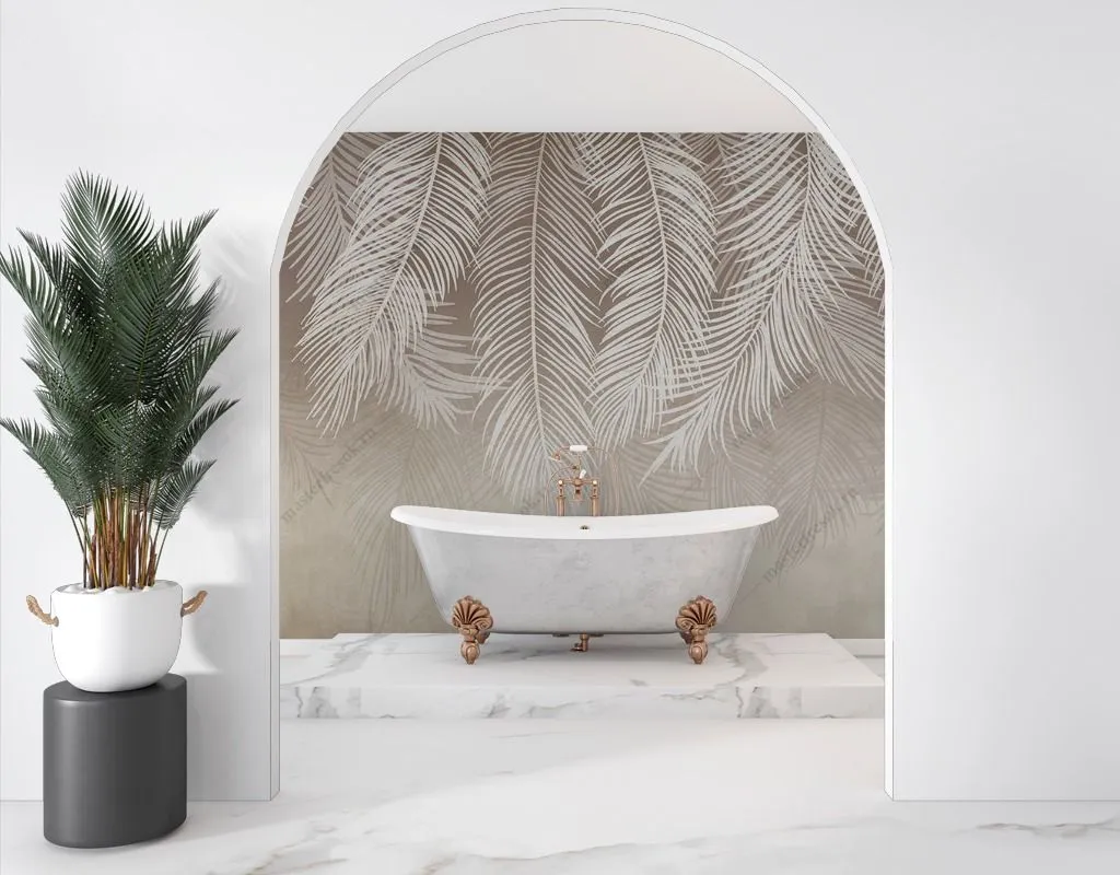 Фотообои в интерьере пудровые перышки  9-1626 фото