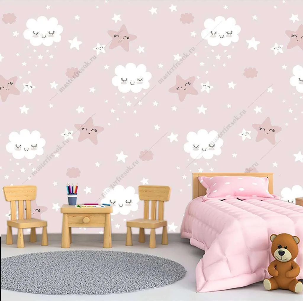 Фотообои в интерьере облака на розовом  12-761 фото