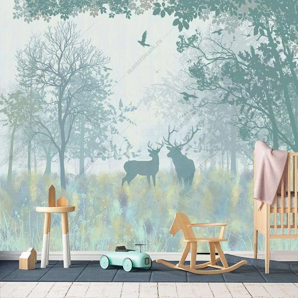 Фотообои в интерьере лес в зеленых оттенках  12-1475 фото