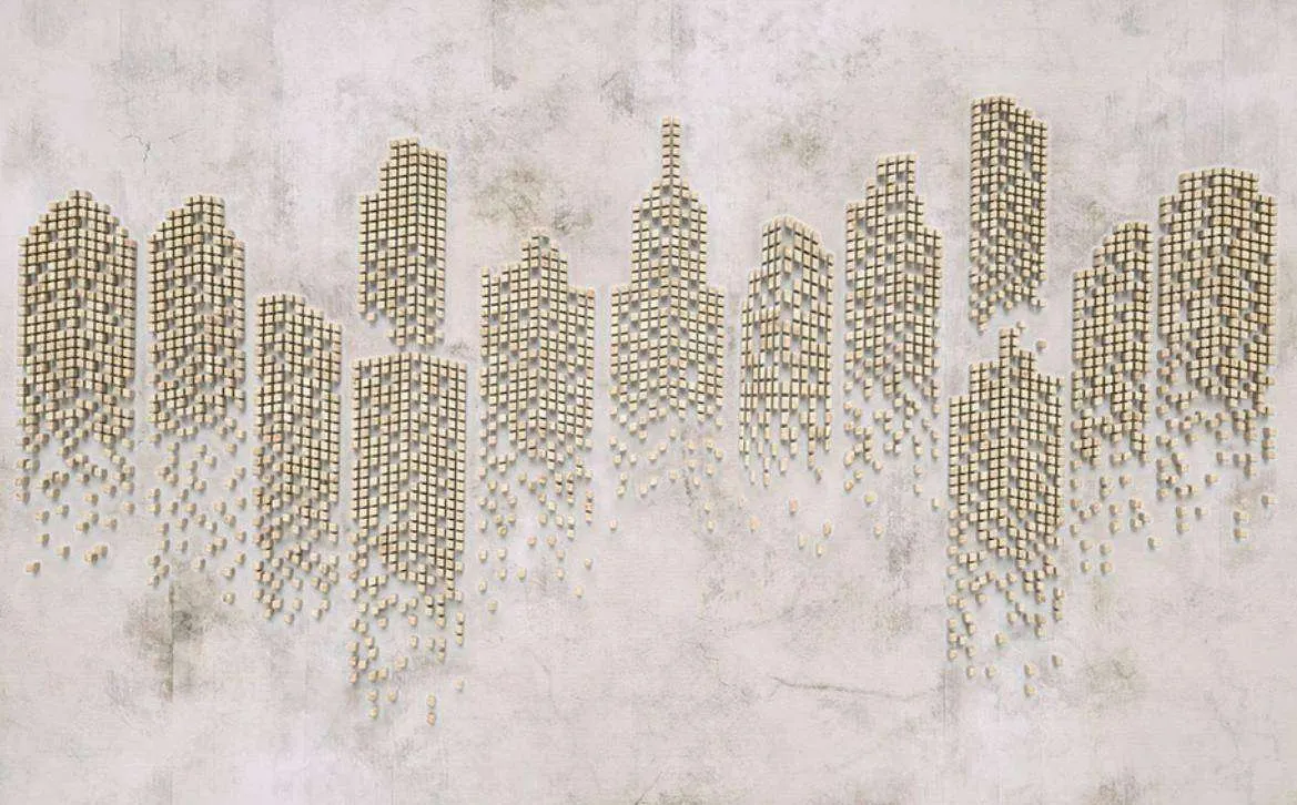 Фотообои в интерьере абстракция трехмерный бронзовый город 3д  15-462 фото