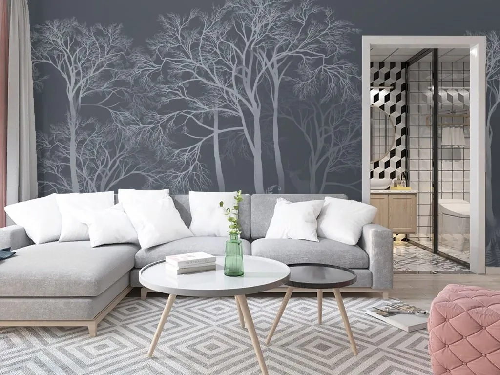 Фотообои в интерьере лес светлый на темном фоне  13-705 фото