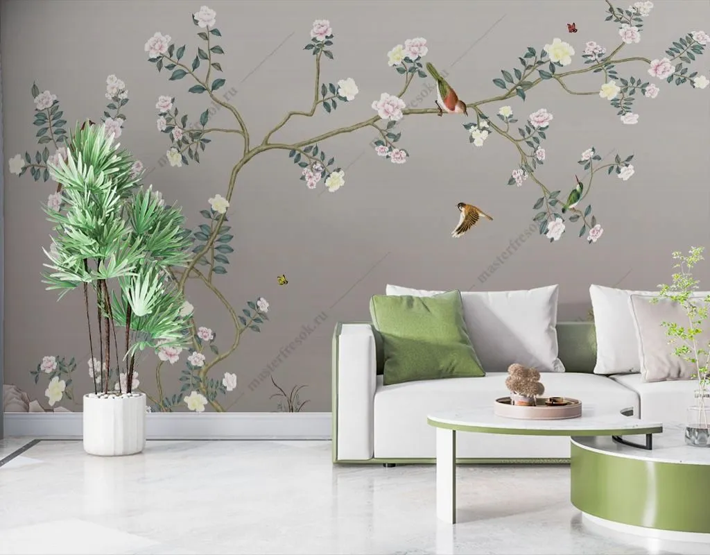 Фотообои в интерьере птицы в японском саду  9-1681 фото