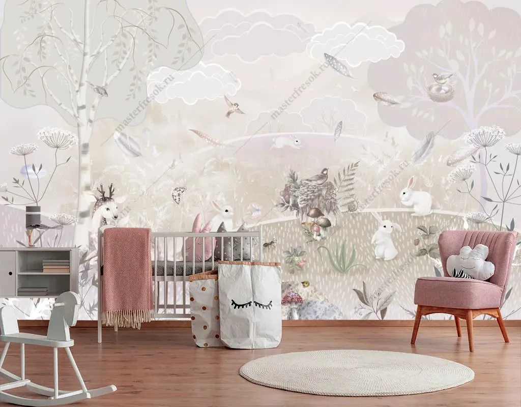 Фотообои Полянка со зверятами  13-617