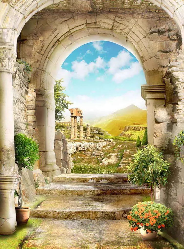 Фотообои в интерьере арка с видом на античные развалины  17-0066 фото
