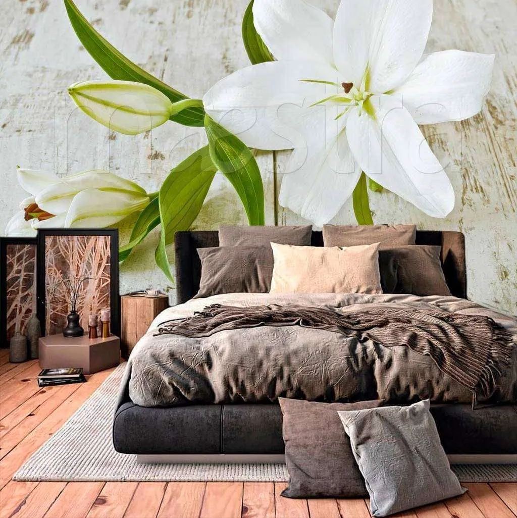 Фотообои Лилия на состаренном дереве  10-376