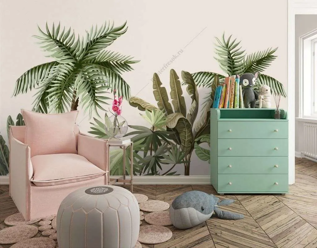 Фотообои в интерьере тропический арт  12-1392 фото