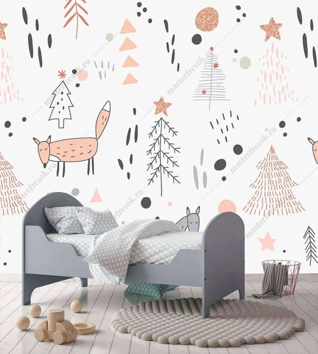 Фотообои в интерьере лисички и волки  12-700 фото