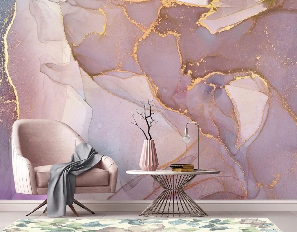 Фотообои в интерьере флюид арт холодный розовый  9-2029 фото