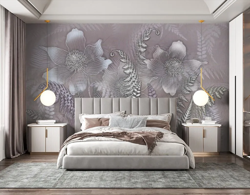 Фотообои в интерьере цветы тонкими линиями  13-627 фото