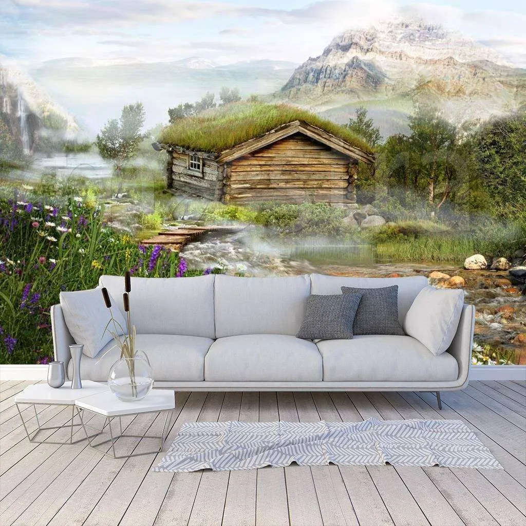 Фотообои в интерьере охотничий домик в горах  5-047 фото