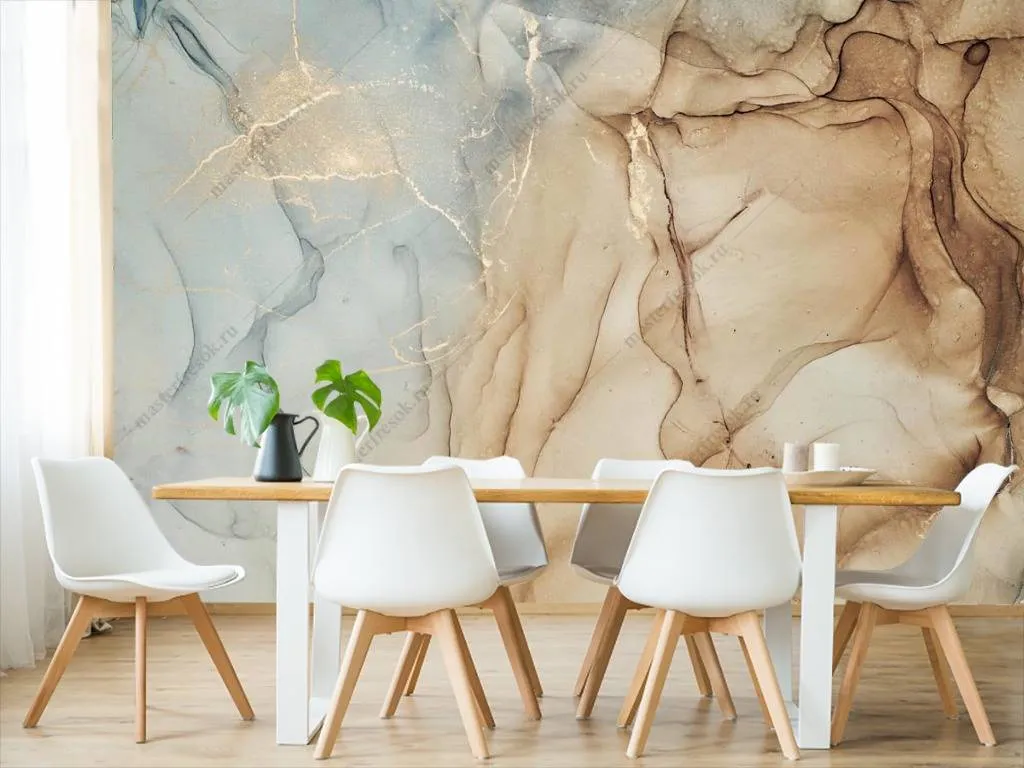 Фотообои Флюид арт бежевый мрамор  9-1042