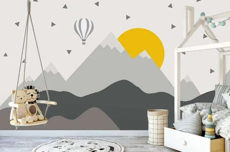 Фотообои в интерьере детские горы с солнцем  15-284 фото